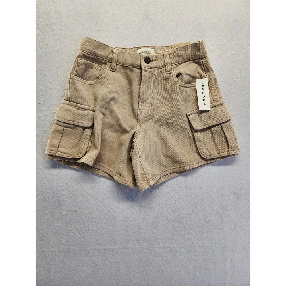PacSun Womens Mid‎ Rise Cargo Short Feather Tan Brown Size 23 NWT